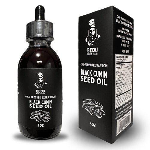 Bedu World Trade Cold Pressed Extra Virgin Black Cumin Seed Oil, Unfiltered, Up to 2% Thymoquinone, Hexane-Free (2 fl oz)