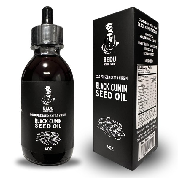 Bedu World Trade Cold Pressed Extra Virgin Black Cumin Seed Oil, Unfiltered, Up to 2% Thymoquinone, Hexane-Free (2 fl oz)