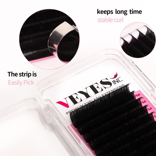VEYES INC Classic Volume Lash Extensions 0.03-0.20 J/B/L/C/CC/D/DD Curl 8-25mm Mixed & Single Length Tray, Premium Silk Eyelashes, Professional Supplies for Lash Techs (Matte Black 0.05 D 14mm)