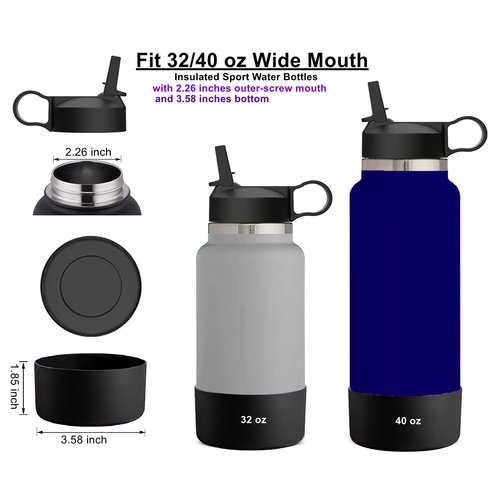 The Mass Straw Lid and Boot for Hydro Flask Wide Mouth and Other Brand Insulated Water Bottle (Fit Wide Mouth 32/40oz, Black)