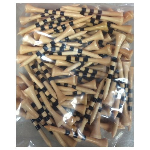 2 3/4" Wooden Golf Tees with Height Indication Stripes - Pack of 100 (Natural w/Black Stripes)