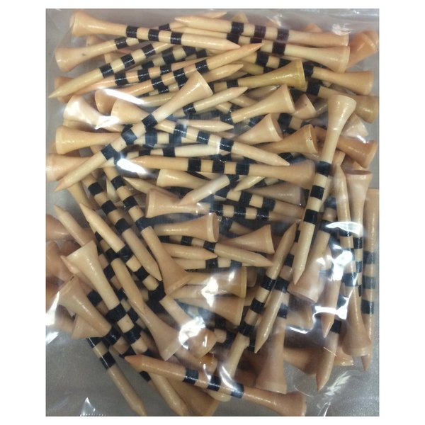 2 3/4" Wooden Golf Tees with Height Indication Stripes - Pack of 100 (Natural w/Black Stripes)