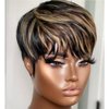 StarsTears Bob Wigs for Black Women Human Hair Wig Short Pixie Cut Wig Ombre None Lace Front Wig with Bangs Glueless Full Machine Made Wig 1B/33 Color