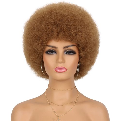 G&T Wig Afro Puff Wigs for Black Women 70s Wigs Natural Looking Fluffy and Bouncy Afro Curly Wigs for Daily Party Use (30#)
