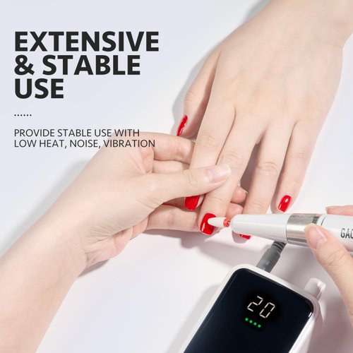 GAOY Rechargeable Cordless Nail Drill for Beginners, Electric Nail File with 12 Nail Drill Bits and Sanding Band Set for Acrylic and Gel Nails, White