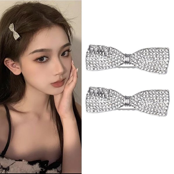 Bow Rhinestone Hair Clips for Women Girls Silver Alligator Hair Clips Hair Accessories for Women Y2k Accessories Hair Barrettes for Women Girls Crystal Hair Clip Hair Pins for Women 2 Pcs