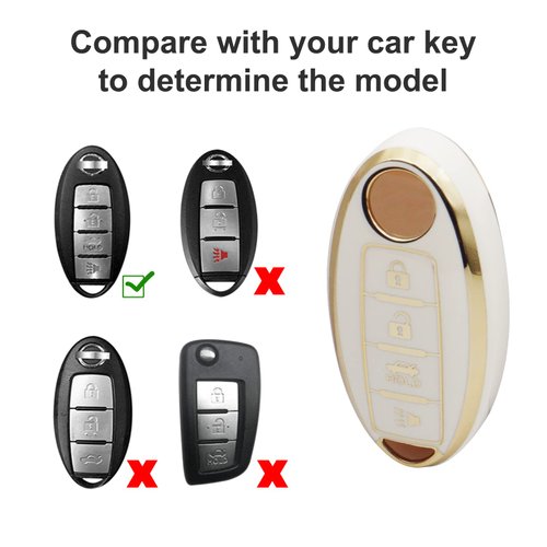 SUNCARACCL for Nissan Key Fob Cover with Leather Keychain, Soft TPU Full Cover Protection Key Case for Altima Maxima Rogue Armada Pathfinder Smart Key(White)