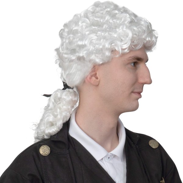 Skeleteen George Washington White Rubber Wig - Historical Colonial Powdered Wig with Ponytail Costume Accessory for Adults and Children