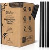 EcoPreps 5” Short Biodegradable Bamboo Fiber Cocktail Straws | 200 Count, 100% Compostable, Plastic-Free, Eco-Friendly Drinking Straws | 5-Inch, Heat-Resistant PHA Coffee and Cocktail Stirrers (Black)