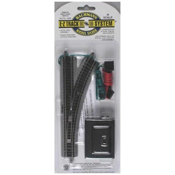 Bachmann Trains - Snap-Fit E-Z TRACK REMOTE TURNOUT - RIGHT (1/card) - NICKEL SILVER Rail With Grey Roadbed - N Scale, 8