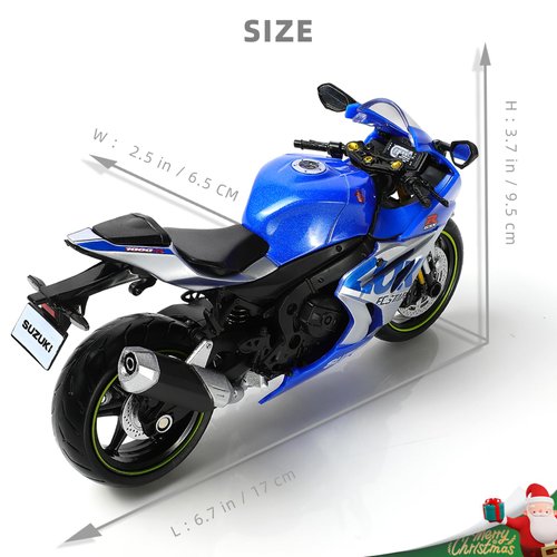 Risopen 1/12 SUZUK 1000R Motorcycle Model Toy Mini Alloy Metal Diecast Motorcycle Model Blue Motorcycle Model Toy Sport Motorcycle Racing Model Collection Gift for Men Kid Boy (SUZUK GSX R1000R)