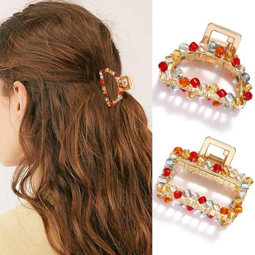 Fashey Hair Claw Clips Pearl Hair Claws Strong Hold Small Hair Clip Metal Nonslip Hair Jaw Clips Hair Accessories for Women and Girls(Pack of 2) (Type A)