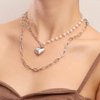 YienDoo Boho Layered Pearl Choker Necklace Chain Vintage Silver Heart Pendant Cuban Chain Necklace Rock Statement Pearl Heart Necklace Asymmetrical Pearl Strand Necklace Jewelry for Women and Girls