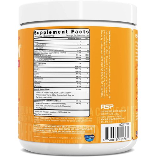 RSP AminoLean Recovery - Post Workout BCAAs Amino Acids Supplement + Electrolytes, BCAAs and EAAs for Hydration Boost, Immunity Support - Muscle Recovery Drink, Vegan Aminos, Blood Orange…