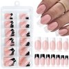 LuckForever 120pc French Tips Press on Nails Medium Square, Black White Tips Medium Press on Nails French Square Fake Nail Full Cover Glue on Nails Press ons Acrylic Nail Fingernail & Adhesive Ta
