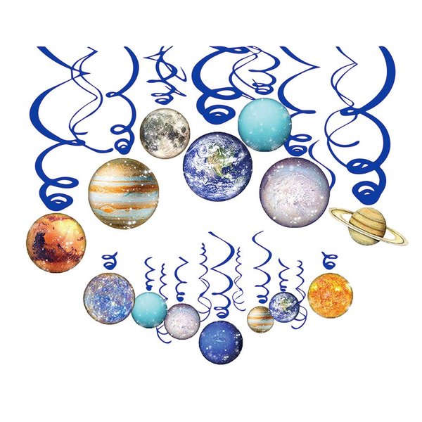 HADEEONG Space Hanging Decor, Solar System Hanging Swirl Party Supplies Space Happy Birthday Banner for Boys Girls Kids Space Themed Planets Birthday Party Favor Supplies 30PCS