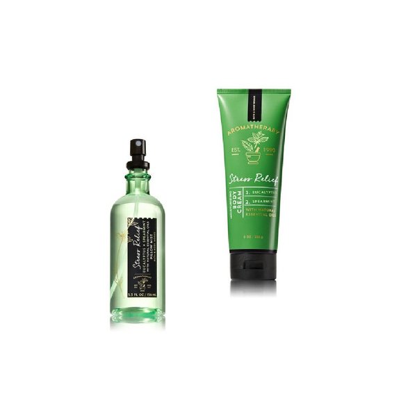 Bath and Body Works - Aromatherapy - Stress Relief - Eucalyptus & Spearmint - Pillow Mist & Body Cream - Gift Set – New 2017
