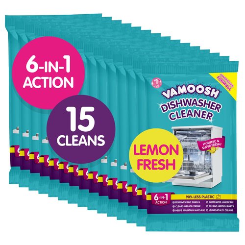 Vamoosh 6-in-1 Dishwasher Cleaner – 15 Deep Cleans for Heavy-Duty Cleaning, Limescale Removal, Grease Elimination – Citric Acid, Eco-Friendly Plastic-Free Sachet for Ultimate Dishwasher Care