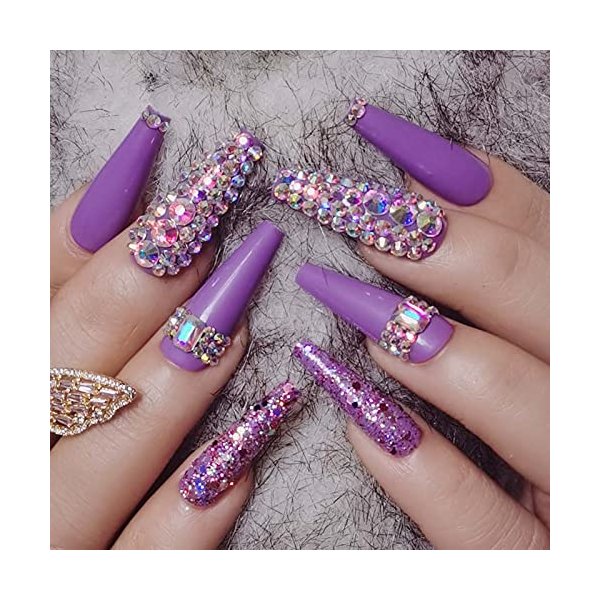 ZYBUXY 24pcs lady purple press on nails long coffin Fake Nails Acrylic wedding nails for bride Ballet False Nails for Women and Girls