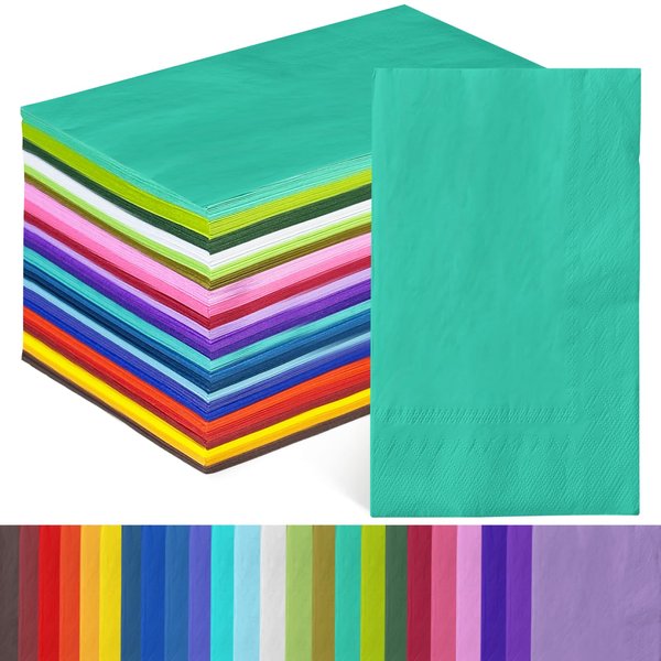 qiqee 24 Colors Paper Napkins Guest Paper Disposable Towels Napkin Paper Hand Towels for Wedding, Dinner, Birthday Party, Dessert Cocktail ＆ Kitchen Napkins(120 Count, 13 * 16inch）