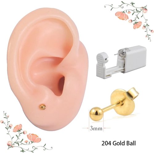 2Pcs Disposable Sterile Unit Ear Nose Stud Piercing Gun Piercer Tool Machine (3mm Gold Ball)