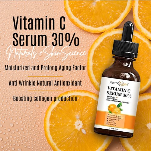 DERMAXGEN 30% Vitamin C Serum for Face, Hyaluronic Acid + Vitamin (B3 + E) + Jojoba + Aloe Vera- Natural & Organic Anti Wrinkle & Skin Rejuvenator Moisturizer Vitamin C for All Skin - Anti Aging Serum (2 FL OZ)