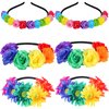6 Pcs Boho Floral Crown Stretch Rose Flower Headband Girls Rainbow Headband Sunflower Head Crown Multicolor Flower Hair Wreath Headwear Headpiece Hair Accessory for Women Girl Bride Bridesmaid