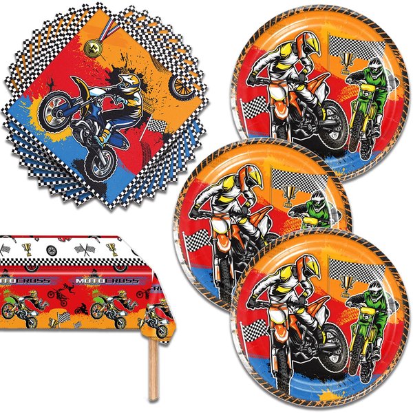 41pcs Dirt Bike Birthday Party supplies，Motorcycle party Tableware Set ，Motocross Dirt Bike Tablecloth Tableware Kit for Baby Shower Decorations Kids Boys Girls
