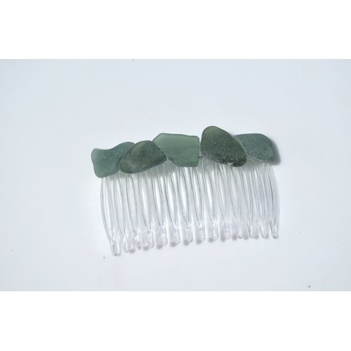 Shades of Genuine Dark Green Sea Glass Hair Comb