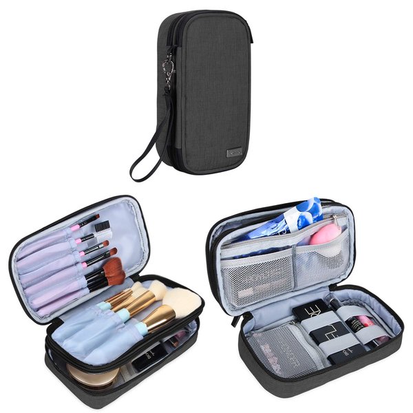 Teamoy Travel Makeup Brush Bag(up to 8.5"), Professional Cosmetic Artist Organizer Case with Handle Strap for Makeup Brushes and Beauty Supplies-Small, Black (No Accessories Included)