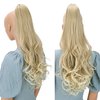 CAISHA 24" Long Hair Clip On Ponytail Extension Heat-Resistant Synthetic Hairpiece Slightly Wavy Blond Mix H42