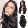 X-TRESS Body Wave Lace Front Wigs 13x1 Small Lace Synthetic Wavy Wig for Women Heat Friendly Swiss Lace with Baby Hair 23 Inches Dark Brown
