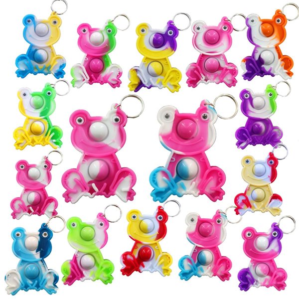 Roaqua 100 Packs Bulk Frog Backpack Keychain Mini pop Fidget ， Birthday Party Favors,summer Students Bubble Prize for boy and Little Girl,Kids