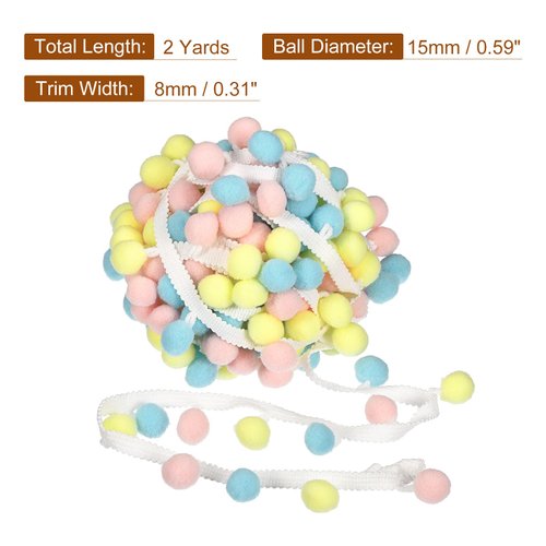 uxcell 2 Yards Pom Pom Ball Fringe Trim, Ribbon Sewing DIY Projects Accessory for Home Curtain Clothes Pillow Decoration, Mixed Color