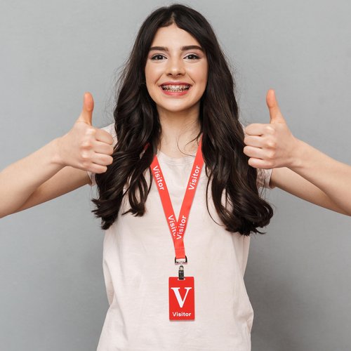 VELATYVIO 25 Sets Visitor Badge Lanyard with Clips Breakaway Reusable Temporary PVC Pass Card for Event Fundraising Company Exhibition Guest School Activities 3.54 x 2.13inch Red