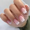 Qsnidy Ombre Glossy Press On Nails Medium Length Square Acrylic Fake Nails, French Full Cover False Nails for Women and Girls, 24 Nails in 12 Sizes