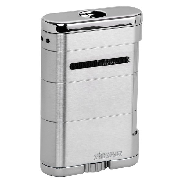 XIKAR Allume Triple Jet Tabletop Lighter, Engineered for Performance, Crisp Side Squeeze Ignition, Silver
