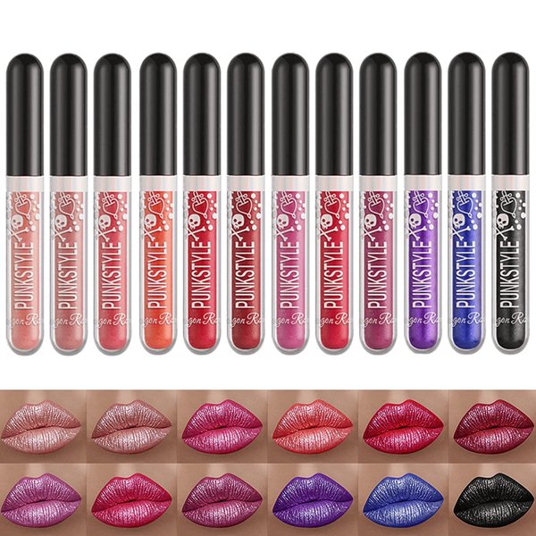 BIOKUSY 12 Colors Glitter Lip Gloss Set, Black Blue Purple Matte Diamond Shimmer Metallic Liquid Lipstick Set, 24 Hours Long Lasting Waterproof Glossy Lipstick Kit Halloween Makeup Gife for Women