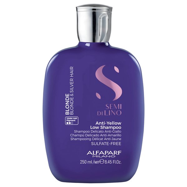 Alfaparf Milano Semi di Lino Blonde Anti-Yellow Low Shampoo for Blonde, Platinum and Silver Hair - Sulfate Free Purple Shampoo - Removes Yellow and Brassy Tones - Corrects Brassiness