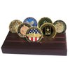 4 Rows Coin Holder, US Army Military Collectible Challenge Coin Display Case Wood Stand, Holds 12-16 Coins