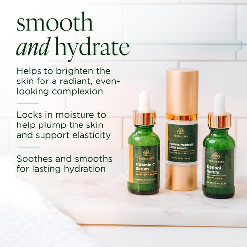 Tree of Life Rejuvenation Pack with Vitamin C Serum + Retinol Serum + Luxe Ageless Matrixyl® 3000 Cream, Tighten and Lift Trio, 3 count x 1oz