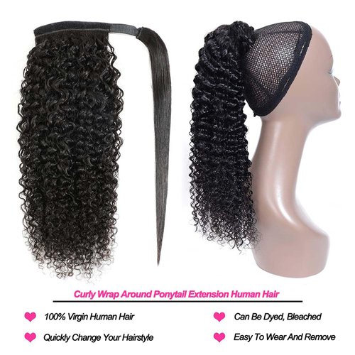 Yepei Curly Ponytail Extension Human Hair for Black Women Brazilian Wrap Around Ponytail Human Hair Curly Clip in Ponytail Hair Extensions Natural Black 14 Inch