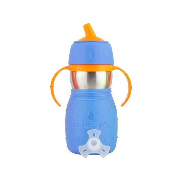 Kid Basix Safe Sippy, Stainless Steel Cup for Babies/Toddlers, Round Spout, Dishwasher Safe, BPA Free, 11 OZ. Travel/School/Play Blue