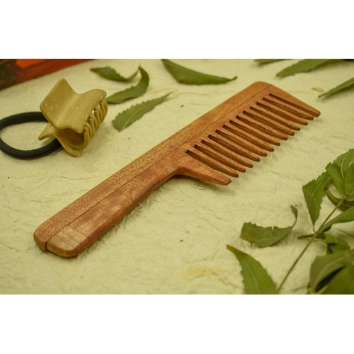 SVATV Handcrafted Neem wood Comb For Detangling Hair For Thick, Curly And Wavy Hair, Non-static And Eco-friendly With Wide Tooth For Grooming Hair Comb - N-81