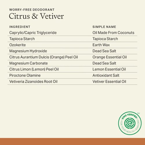 Each & Every All Natural Deodorant - Travel Size Aluminum Free Deodorant for Women & Men - Citrus & Vetiver - Sensitive Skin Friendly & All Day Odor Protection - In Plant-Based Packaging (2.5 Oz)