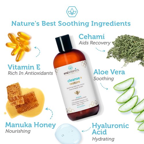 Manuka Honey Face Wash for Women and Men - Moisturizing Face Wash for Dry Skin with Organic Aloe Vera - Soothing Gentle Face Cleanser Made in USA - Sulfate Free Facial Cleanser for Dry Skin 8 oz