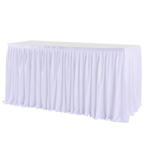 White Table Skirts for Rectangle Tables 6ft Polyester Pleated Table Skirt Ruffle Tablecloth for Wedding Birthday Party Baby Shower Bridal Shower Banquet Table Decorations