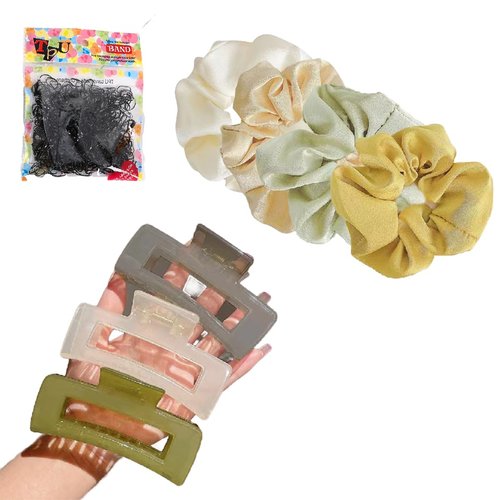 Hofar 12 Pack Hair Scrunchies Set for Women Girls Claw Clips 5 Inch Chiffon Pattern Hair Bands Scrunchy Colorful Floral Hair Ties Bobbles for Hair Bow Ponytail Holder Printed Hair Accessories (A) (E)