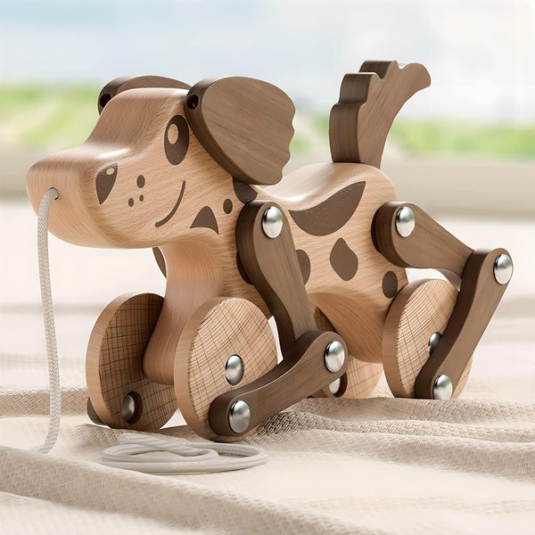 LKYOXS Montessori Toys 1 2 3 4 Years Old Boys Girls, Pull Along Walking Toys, Wooden Walking Pull Dog Toy for Baby Toddler, Walk Along Puppy Pull, Wooden Pull & Push Toy, Running Mechanical Dog MT5022