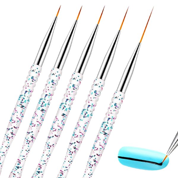 5 Pack Nail Art Liner Pen, Nail Art Liner Painting Brushes, Nail Gel Polish Painting Brush Set, Thin Nail Art Drawing Pen for Drawing Long Lines, Short Strokes, Details(7/9/11/15/18mm)